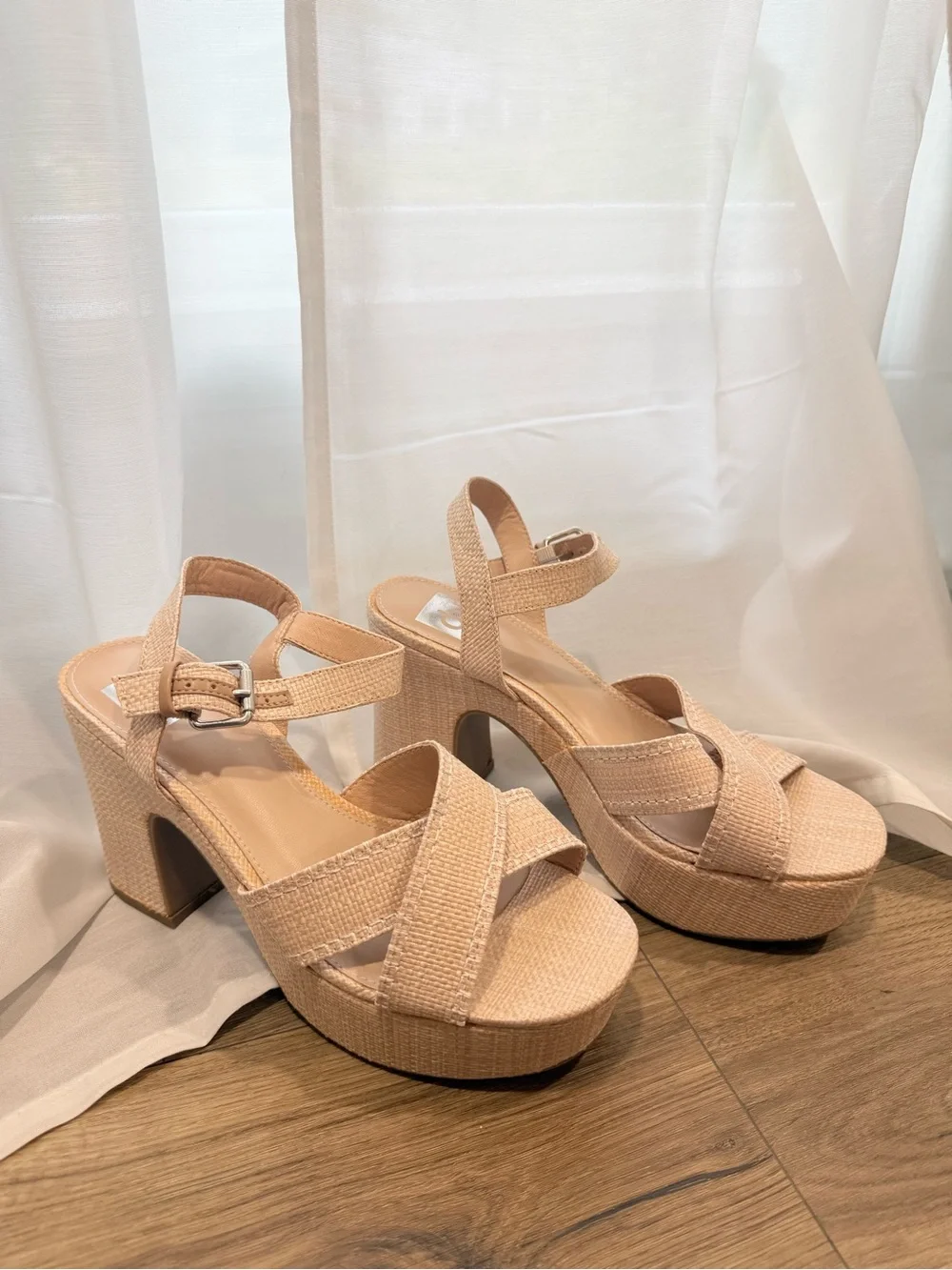 Dolce Vita Beige Woven Platform Sandals with Ankle Strap